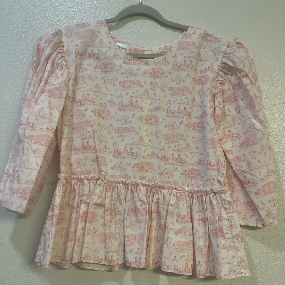Dondolo White and Pink printed ruffle top